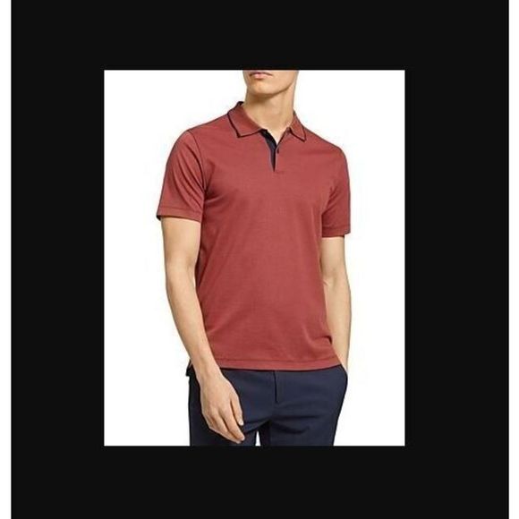 Theory L0194518 Men's Sz Medium Red/Indigo Current Stripe Standard Polo Shirt - Picture 9 of 9